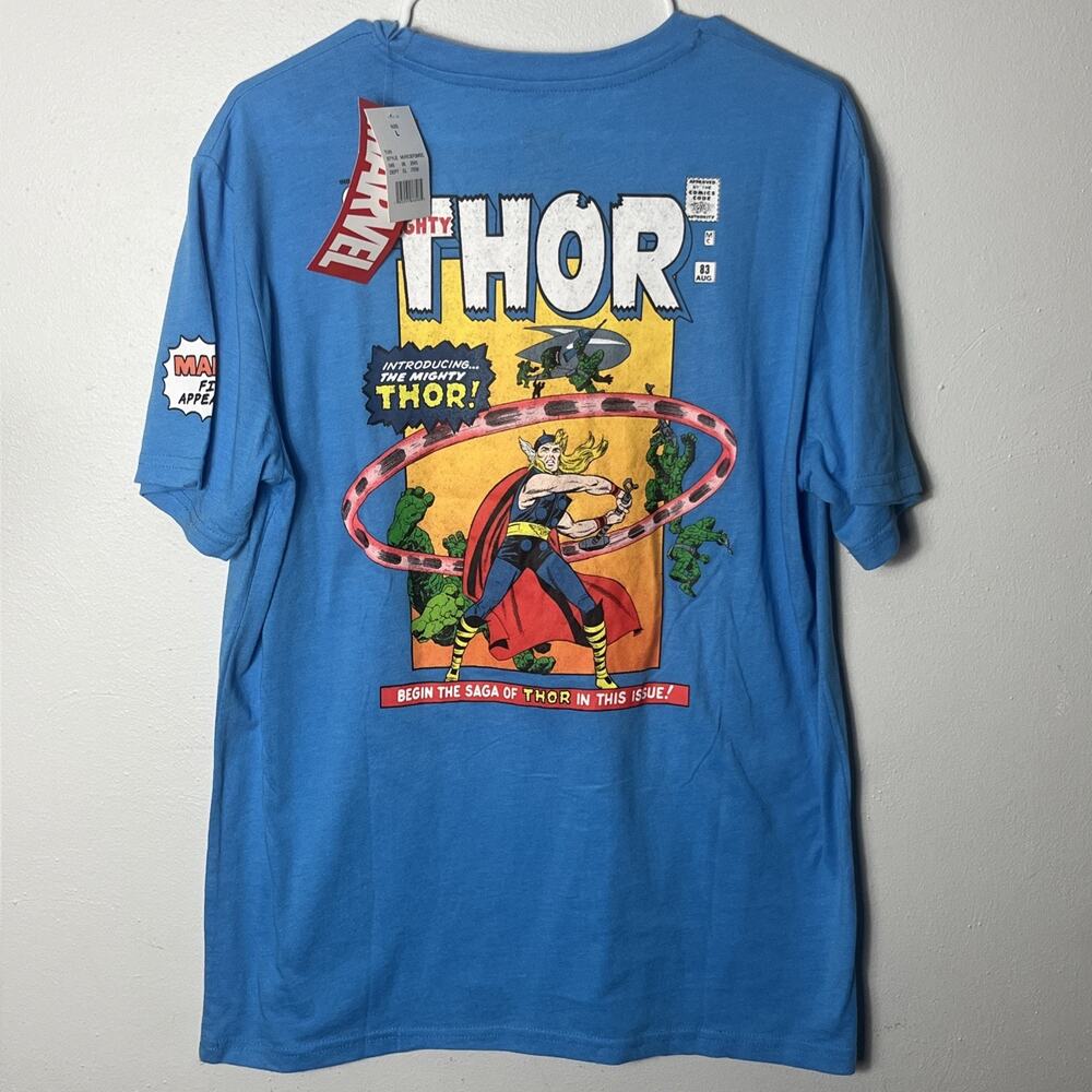 Marvels The Mighty Thor Blue Large Printed Shirt NWT